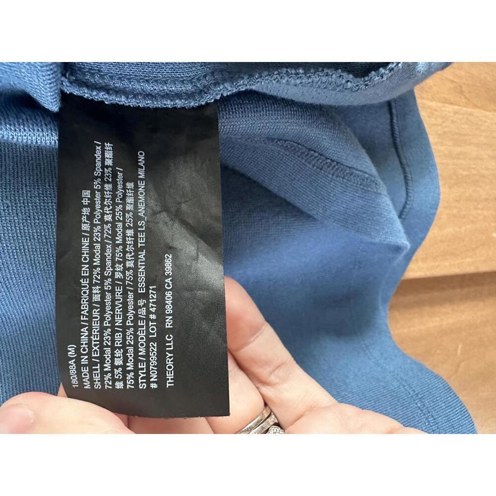 Theory Essential Long-Sleeve Tee in Anemone Modal Jersey Blue Lake Men’s Medium - Picture 7 of 12